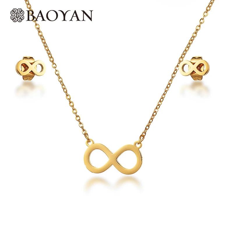 

BAOYAN Lucky Number 8 Gold Color Stainless Steel Digital Pendant Earrings Jewelry Sets for Women/Men as Celebration Gifts