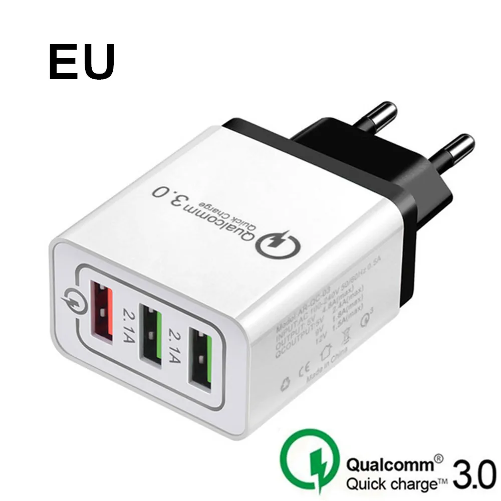 Быстрая зарядка 3,0 USB зарядное устройство EU US plug Charge QC3.0 Быстрая зарядка 3 порта дорожное настенное зарядное устройство для iPhone samsung Xiaomi huawei - Тип штекера: Black-EU