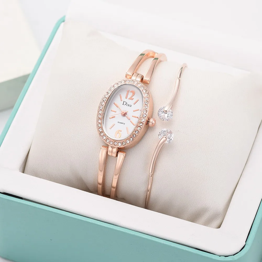 

Light Luxury Lady Temperament Watch Oval crystal Bracelet Set Chain Watch Birthday Gift Wrist Watch Women Clock relogio femme