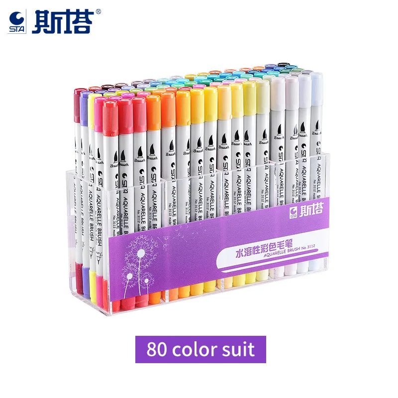 STA 12/24/36/48/80 Цвет Twin советы 0,4 мм тонкая кисть Маркеры Ручка чернила на водной основе Эскиз маркер для белой доски для рисования Манга Арт Сделано в Китае - Цвет: STA 80Color