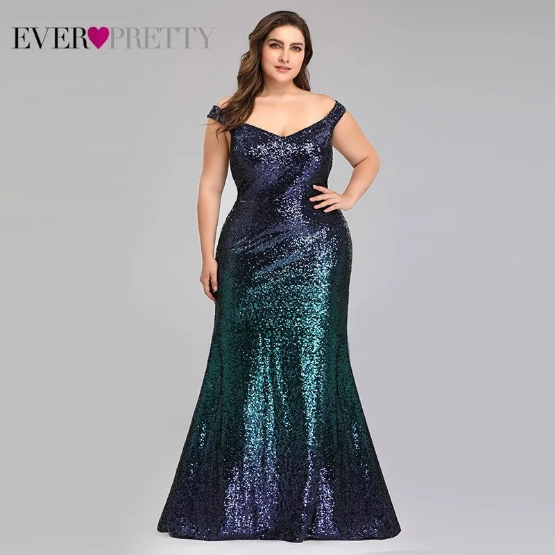 

Plus Size 2019 Prom Dresses Long Ever Pretty EP08999 Sexy Mermaid Sequined Sparkle Red Prom Gown Elegant Special Occasion Gowns