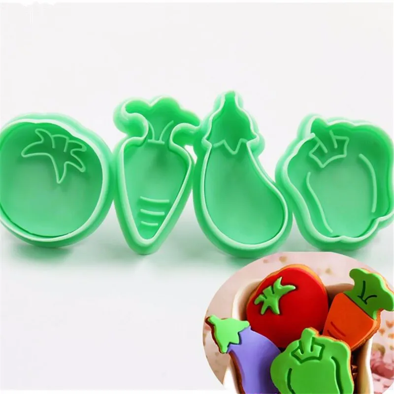 4pcs/set Plastic Vegetable Cookie Cutter Carrot Tomato Eggplant Pepper