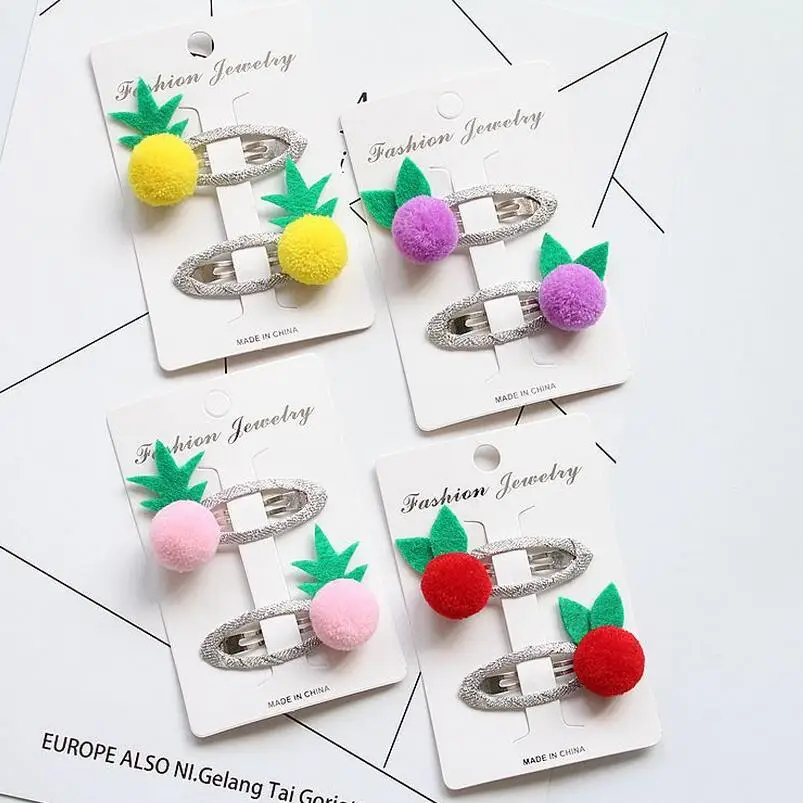 8pcs cute girls hair clips cartoon pineapple snap BB clip colorful