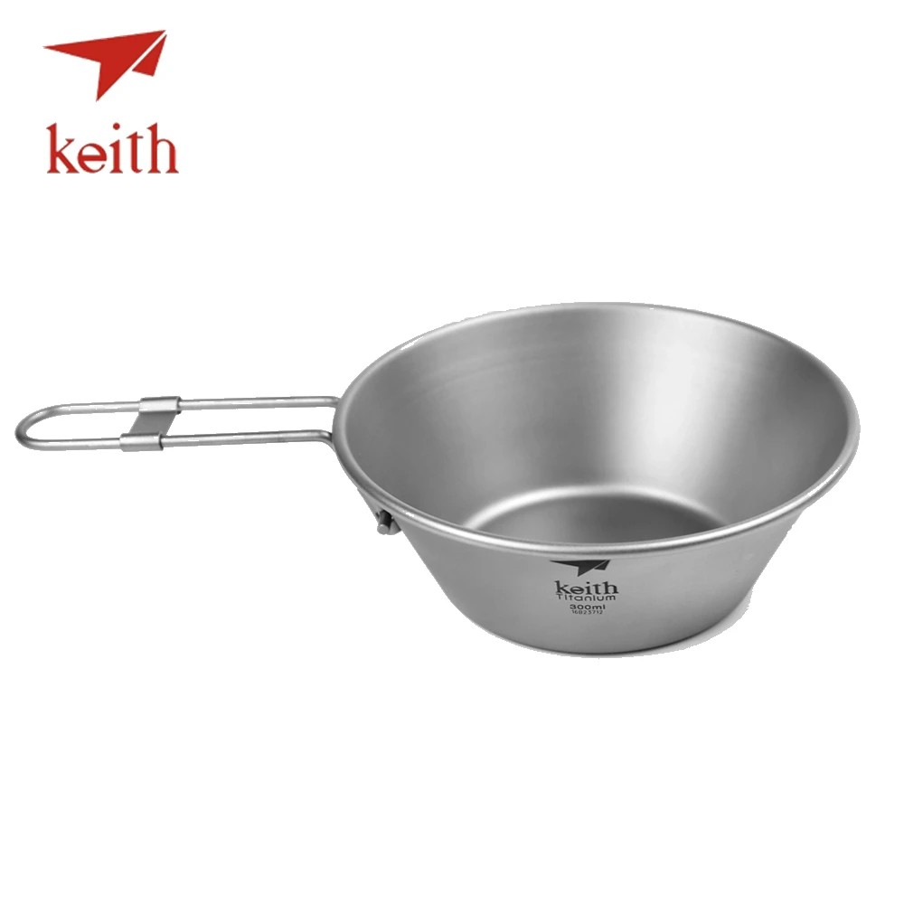 Keith Pure Titanium Bowl Folding Handle Camping Cookware Tableware