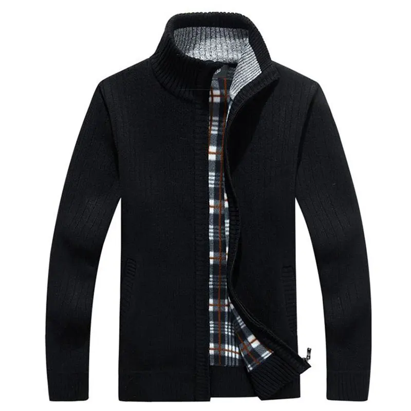 Men Jacket thick velvet cotton hooded fur jacket men's winter padded knitted sweater Cardigan Spring Outdoors Casual Knitwear