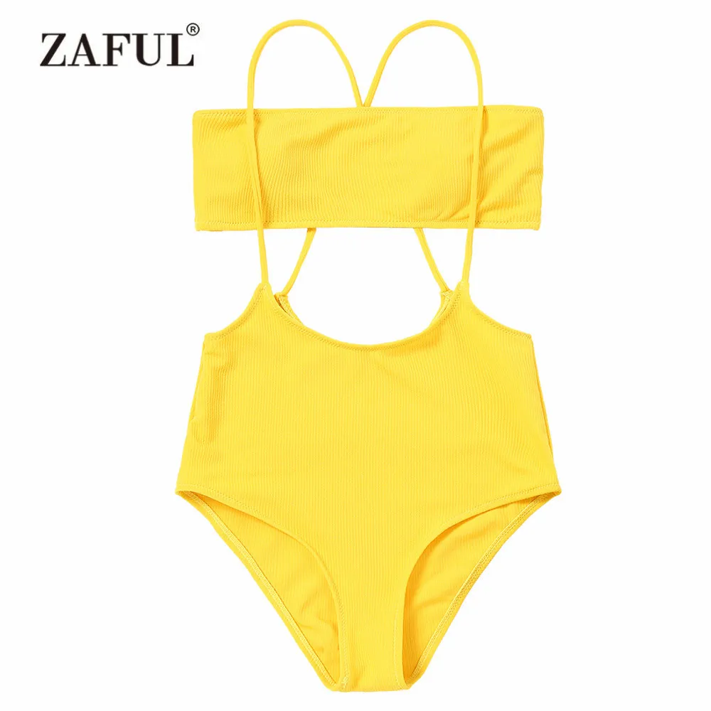 

ZAFUL 2018 Women bikini Swimsuit Hot Strapless Top and High Rise Cami Swim Bottoms Swimwear Women High Waisted Padded Beacher