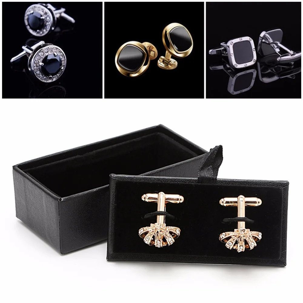 

JAVRIK Hot New Men Cufflinks Tie Clip Ring Storage Box Faux Leather Organizer Display Cuff Case Cufflink Box Black 2S9565