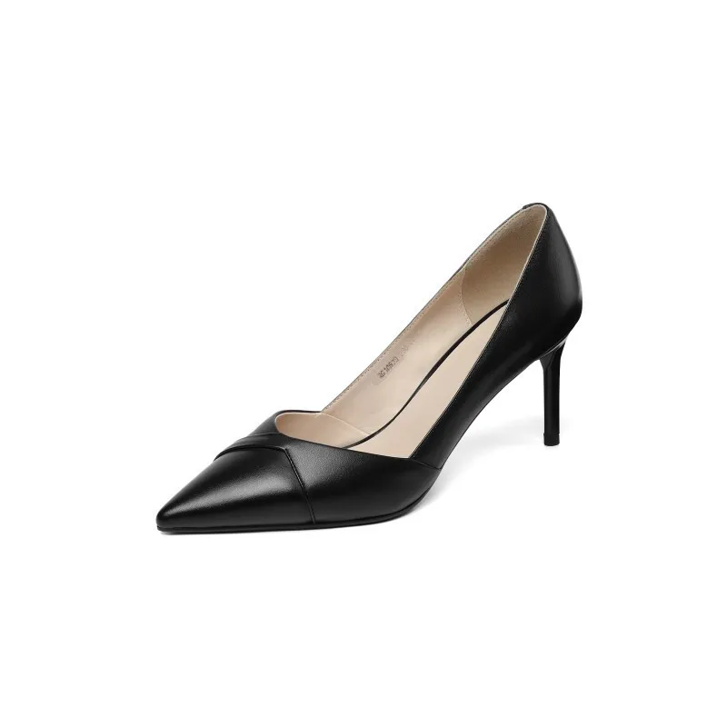 

2019 spring and autumn single shoes pointed shallow mouth low shoes stiletto women's shoes black ljj 0324