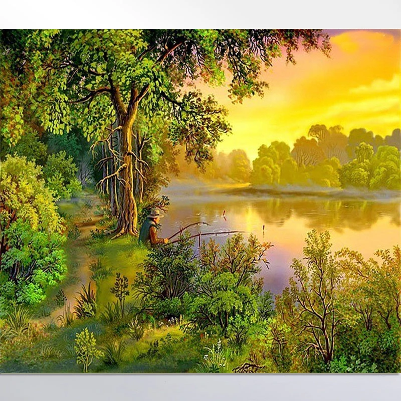 

Diamond Embroidery Natural Scenery Cross Stitch 5D DIY Diamond Mosaic 5D Diy Diamond Painting Fishing Landcape Unframed ZX2498