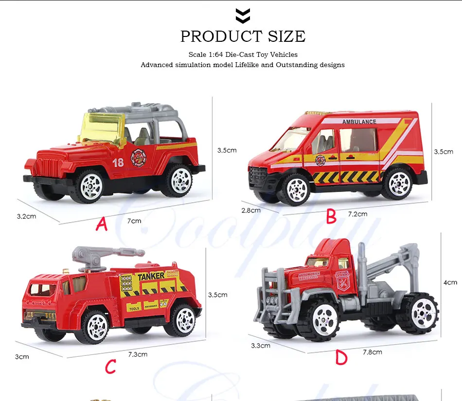 6 шт. 1: 64 Масштаб Мини литая под давлением модель автомобиля пожарная машина сплав двигателя игрушечные транспортные средства лестница автомобиль машины детские игрушки для детей}