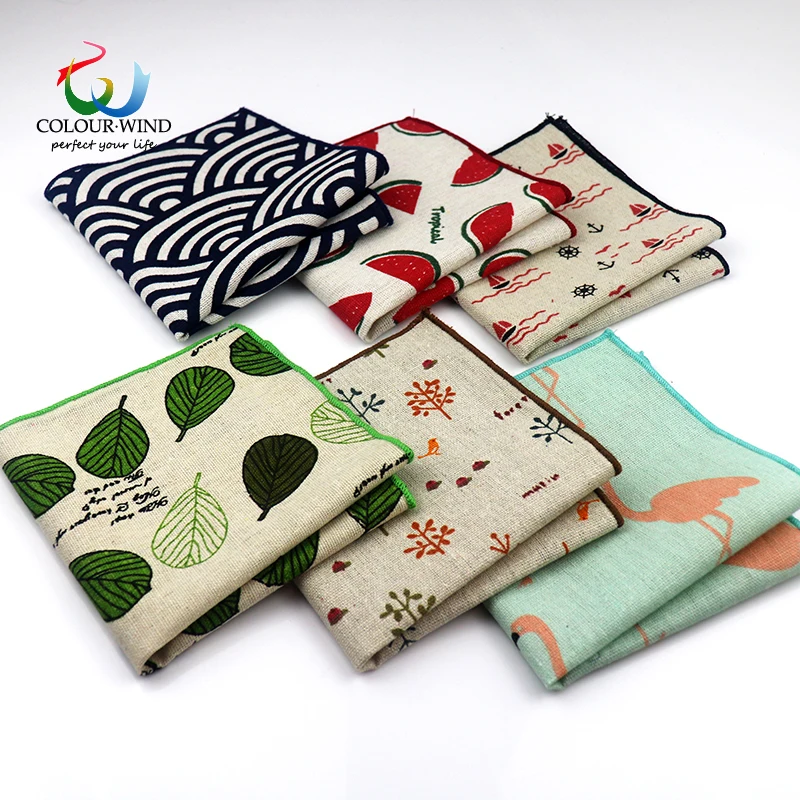 

2019 New Style Cotton Linen Fashion Pocket Square Vintage Handkerchief Qstrich Flower Stars Leaves 25*25cm Hankies Towel Casual