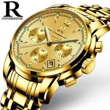Мужские роскошные золотые наручные часы, мужские брендовые часы, кварцевые мужские часы, водонепроницаемые часы из нержавеющей стали, модные деловые ONTHEEDGE с календарем