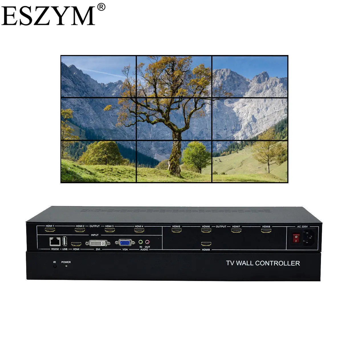 ESZYM 9 канальный ТВ видео настенный контроллер 3x3 2x4 4x2 HDMI DVI VGA USB видео процессор