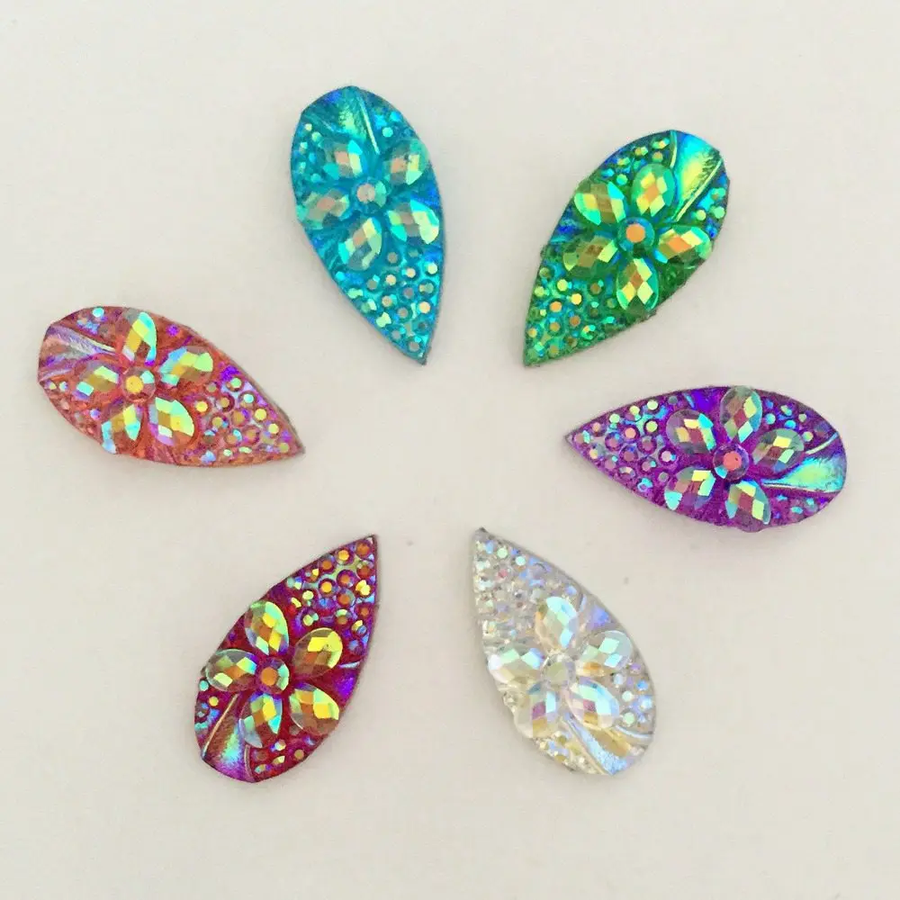 

Resin 100pcs 10*20mm AB flower Flatback Teardrop Rhinestone Wedding decoration C54A*5
