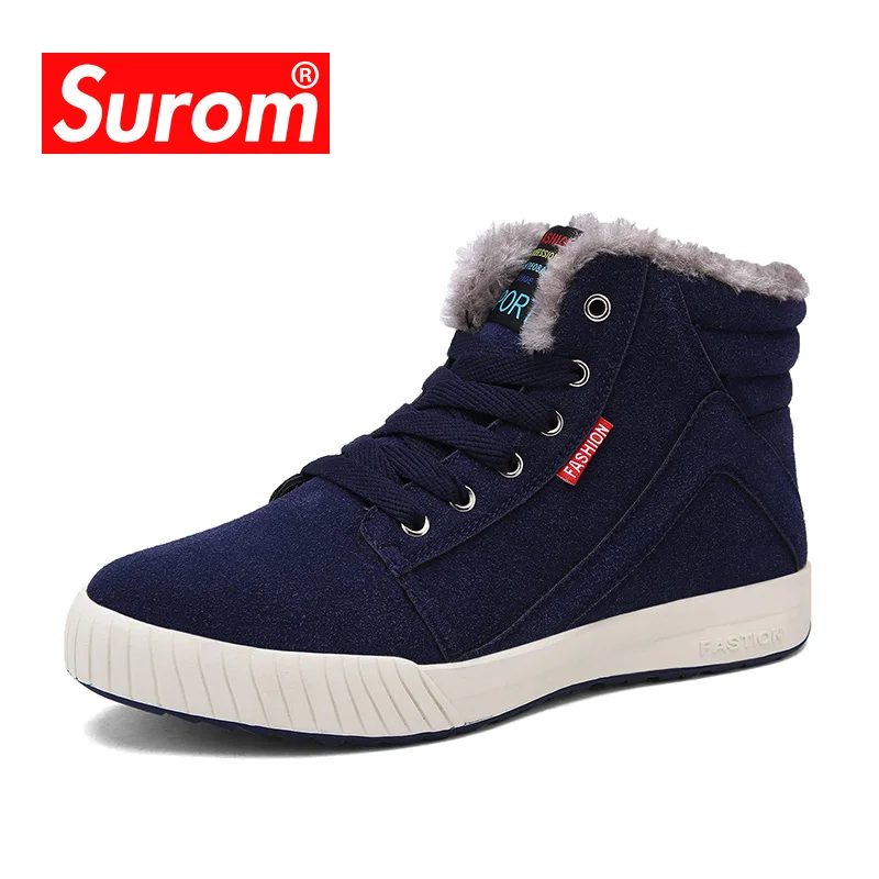 

SUROM 2018 Russia Style Winter Boots Men Faux Suede Leather Snow Boots Male Big size 39-48 Plush Fur Warm Ankle Shoes