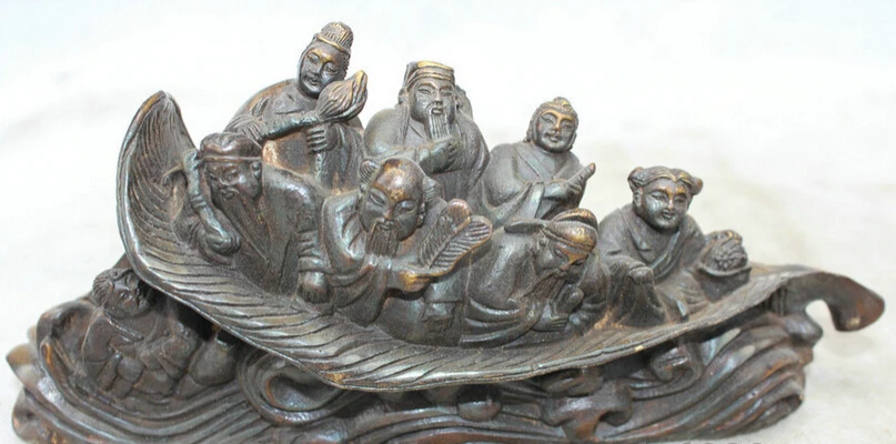 

song voge gem S1699 9" Chinese Bronze Feng Shui Folk immortal leaf Eight Immortals Statue sculpture