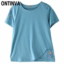 Летняя майка в Корейском стиле, футболка с цветочным принтом для женщин, красная, желтая, зеленая, 2XL, 3XL, асимметричная летняя футболка с коротким рукавом