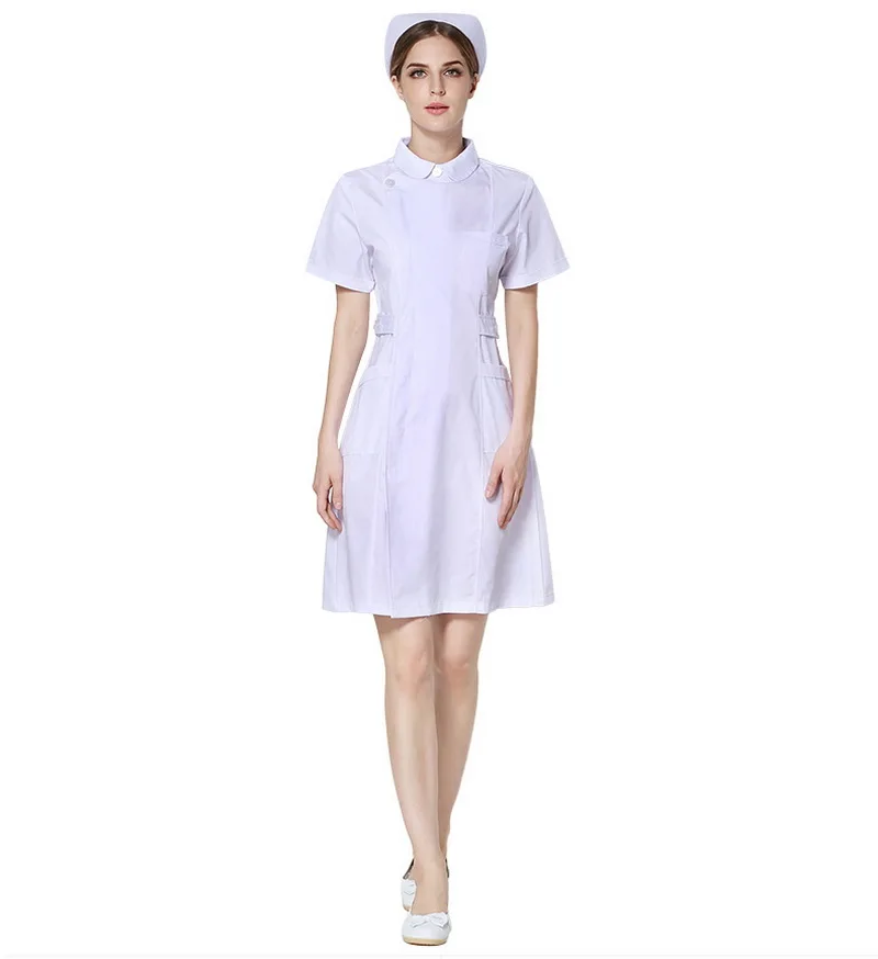 2018 медсестра носить с короткими рукавами одежда лето розовый тонкий белое пальто татуировщик салон красоты белый комбинезон