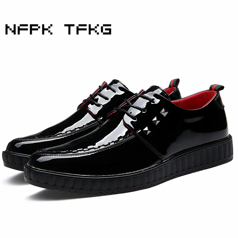 

men casual business office wedding formal dresses bright color patent leather shoes flats platform lace up oxfords shoe zapatos