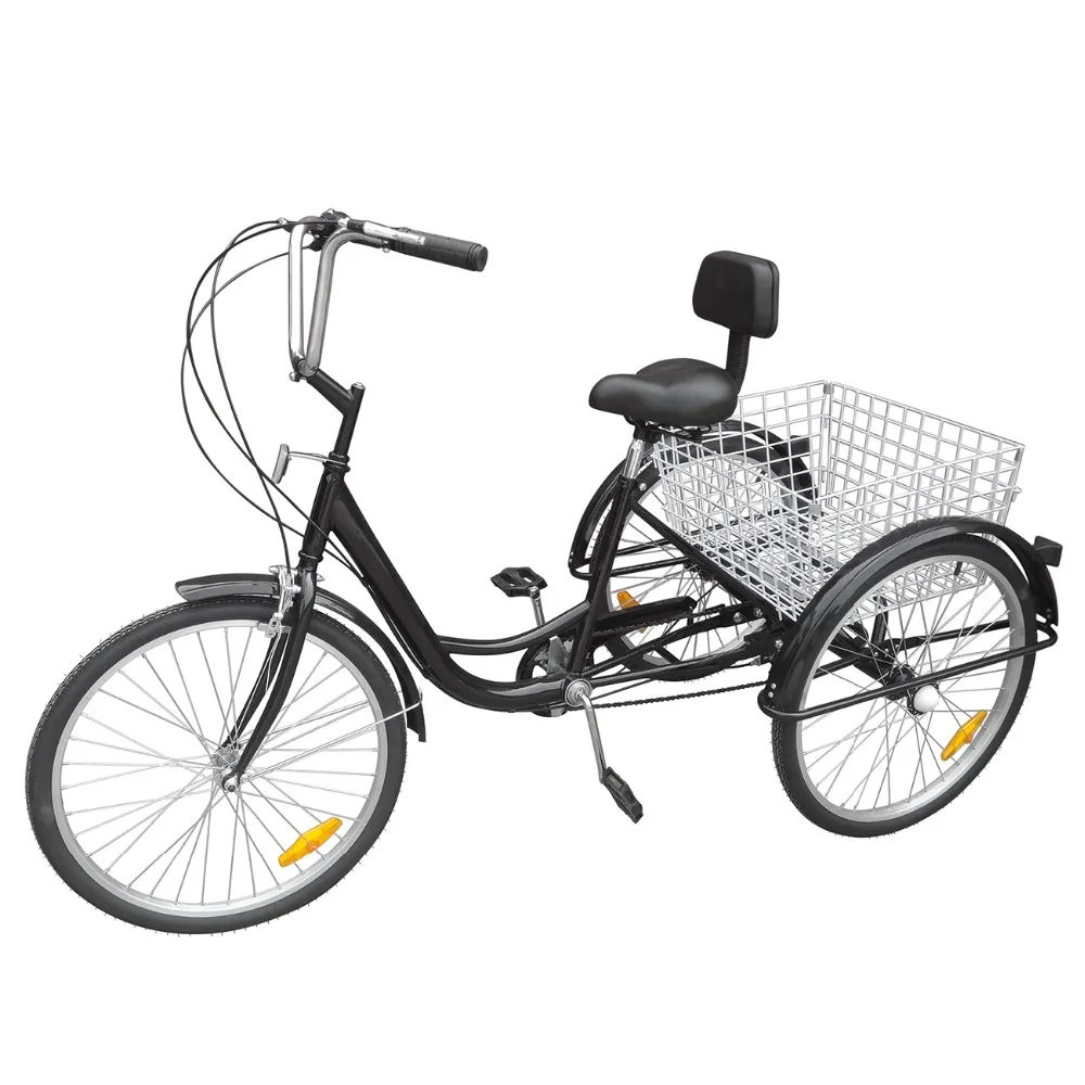 24" Adult Tricycle 6 speed 3 wheel Bicycle Trike Bike Silver with Basket&Lamp UK 