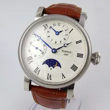 Sweet gifts 42mm parnis White Dial Blue Marks Leather strap GMT Moon Phase automatic Mechanical men's Watch Sweet gifts 42mm parnis White Dial Blue Marks Leather strap GMT Moon Phase automatic Mechanical men's Watch