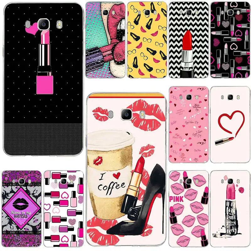 

Soft Silicone Case TPU Phone Case for Samsung Galaxy A3 A5 A7 J3 J4 J5 J6 J7 J8 2016 2017 2018 Shell Red Lipstick Pink Lips Art
