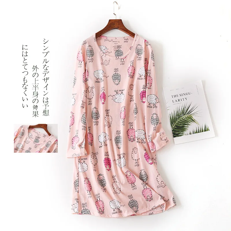 Милая Ночная рубашка из хлопка с рисунком, женские ночные рубашки с длинным рукавом, женская пижама, осенняя Пижама для женщин, большие размеры