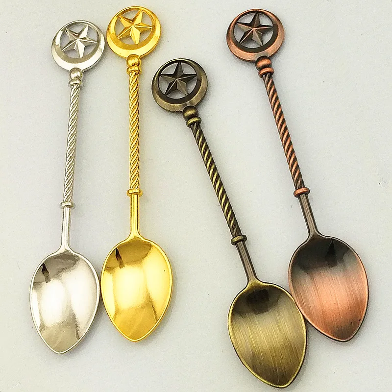 4pcs/set Vintage Royal Style Coffee Spoon Set Steel Bronze Carved Small