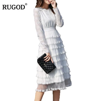 

RUGOD Spring Summer Plus Size White Dress Chiffon Women Dress High Waist O Neck Autumn Dress Bodycon Slim Dress vestidos