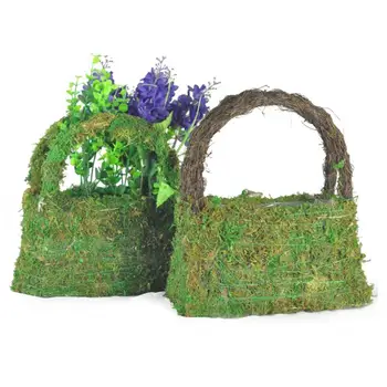 

Moss Handbag Garden Basket Hand-woven Green Flower Basket Wedding Accessory For Women