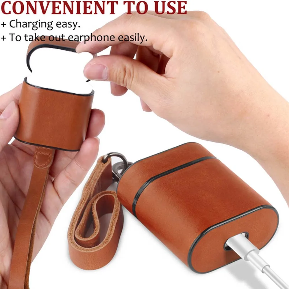 PU leather Earphone bag Case for Airpods Cover with Anti lost Buckle Strap Headphone Bag Earphone Accessories