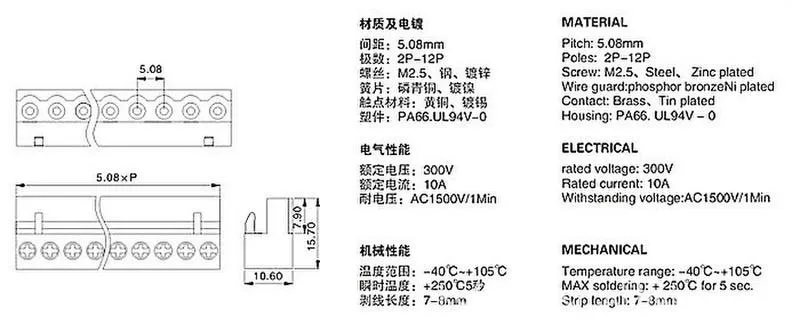 2 комплекта ht5.08 9/10/11/12pin Клеммная вилка типа 300 В 10A 5,08 мм Шаг разъема pcb винт Клеммная колодка