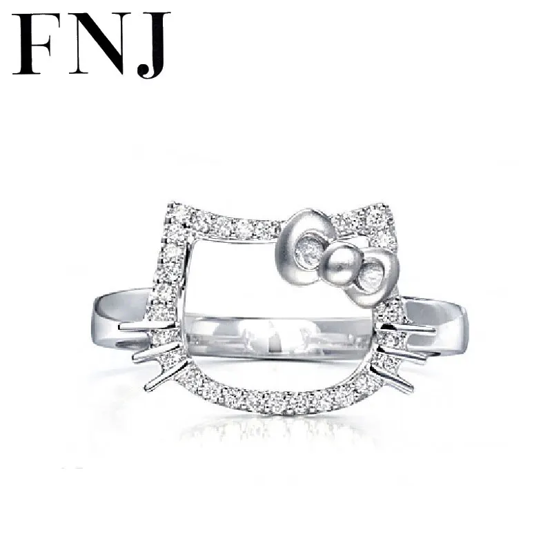 FNJ 100% Серебро 925 пробы кольцо с котом свадебные кубическим цирконом регулируемый