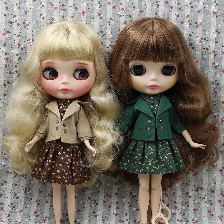 Наряды для куклы Blyth, зеленое и коричневое платье и пальто для тела, классная одежда licca, icy, jerryberry, pullip