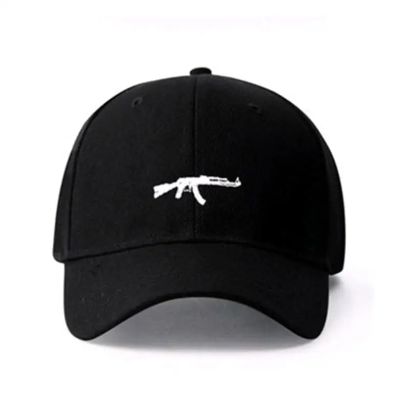 Корейская версия бейсбольная Кепка с вышивкой штурмового пистолета, уличная модная кепка для женщин и мужчин, кепки в стиле хип-хоп из хлопка - Цвет: Черный