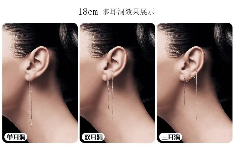 AOMU 1 Pair Women Silver Plated Super Long Chain Drop Earrings Cocktail Linear Dangle Tassel Earrings For Party Jewelry 9-18 cm