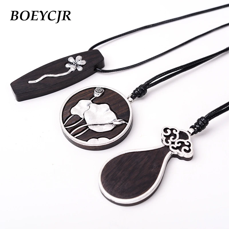 BOEYCJR 10 Styles Available Yoga Alloy Wood Necklace Handmade