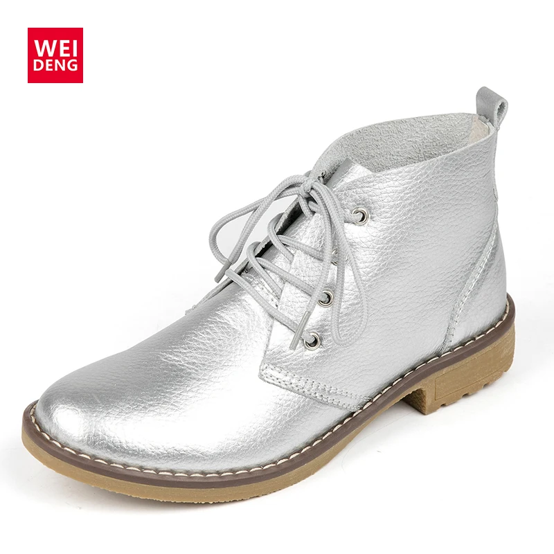 Najtaniej WeiDeng damskie botki moda na zewnątrz zima zasznurować prawdziwej skóry klasyczne wojskowe Botas wysokie góry przypadkowi buty Punk