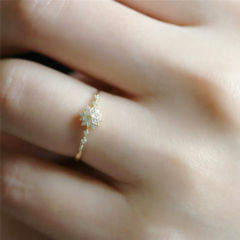 ROMAD милые женские кольца со снежинками женские шикарные изящные кольца вечерние кольца Свадебные украшения 3 цвета Размер 5-11 R4