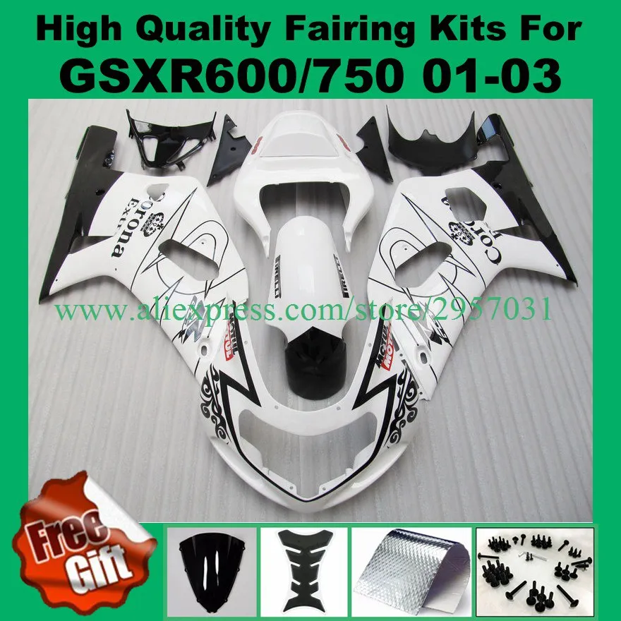 9 подарков Обтекатели для GSXR600 GSXR750 01 02 03 K1 SUZUKI GSX-R750 2001 2003 белые и черные комплекты