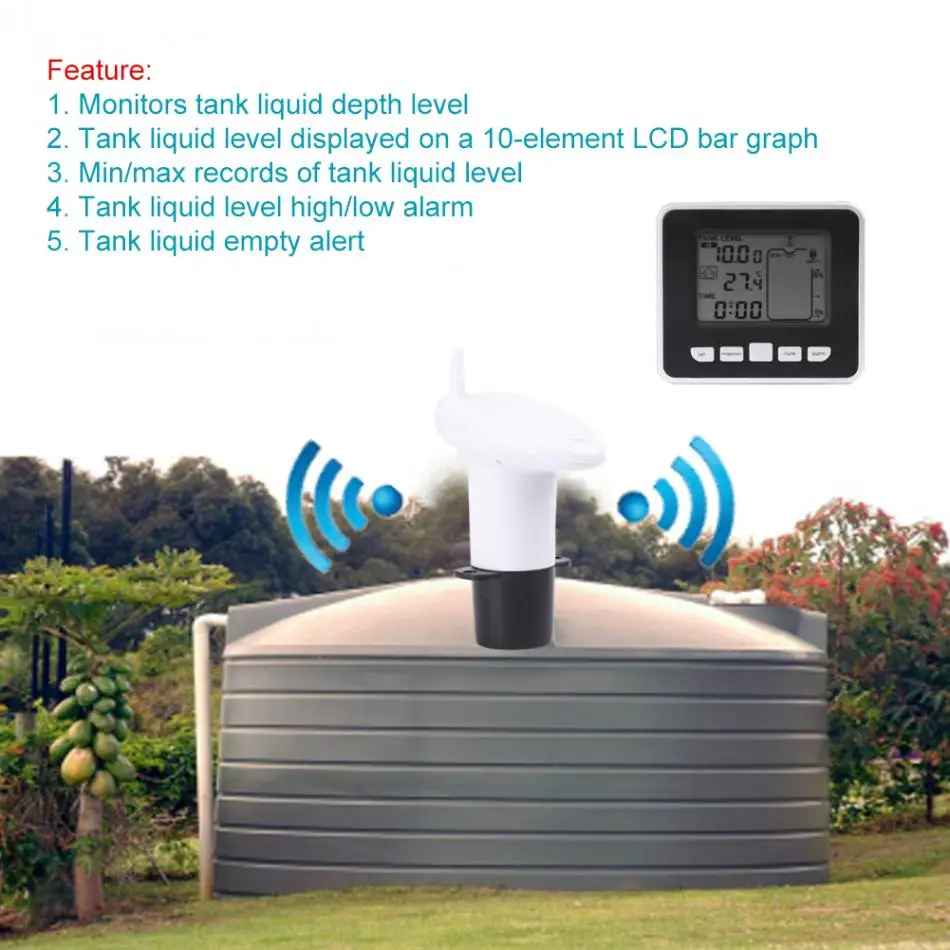 

Ultrasonic Liquid Level Sensor with High Accuracy Ultrasonic Water Tank Liquid Depth Level Meter with Temperature Display