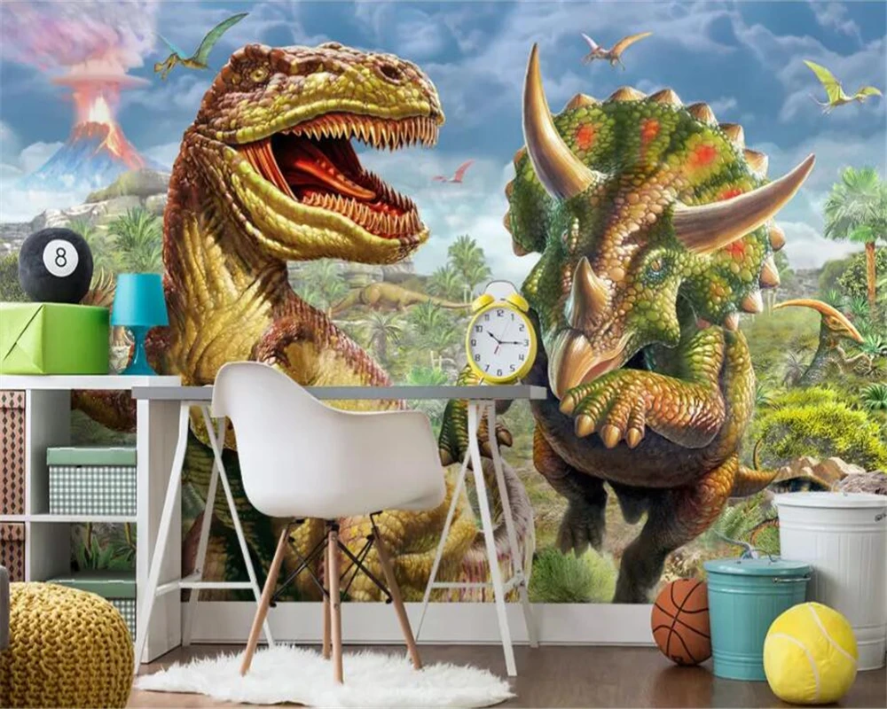 Beibehang カスタム壁画 3d 新しい壁紙緑の森ティラノサウルスドラゴン Jurassic 子供の部屋の背景の壁の紙 3d Wall Paper Wall Paperwall Paper World Aliexpress