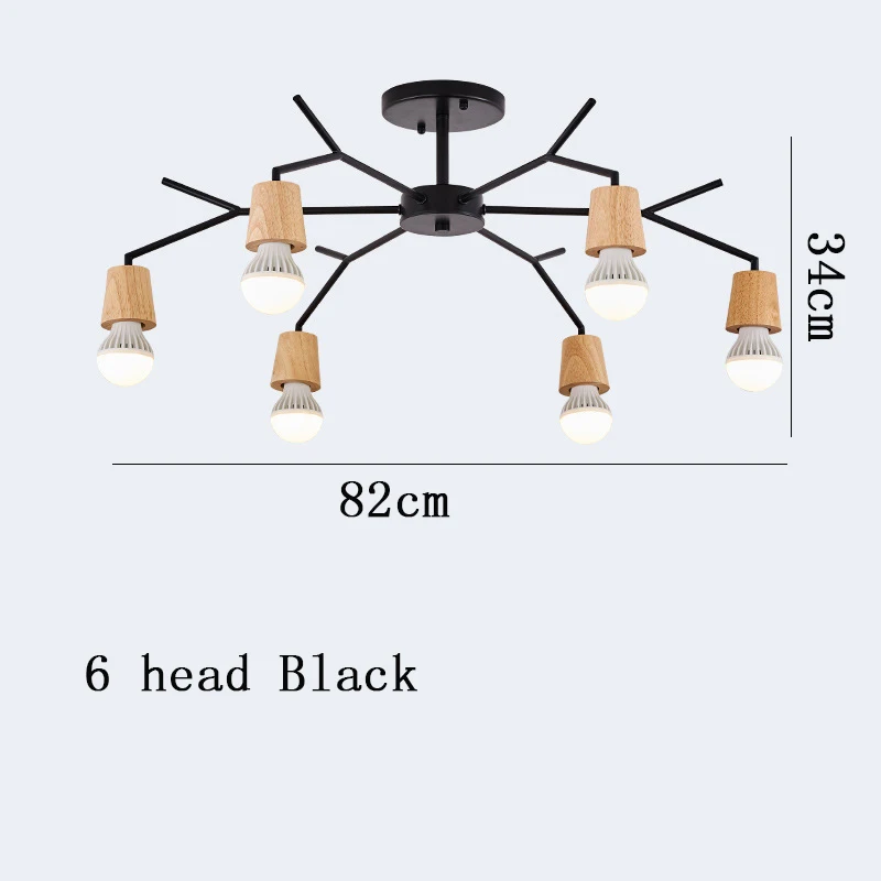 6 head black Современный скандинавский деревянный Арт Деко шар светодиодный черный белый Потолочный подвесной люстра освещение лампа для кухни гостиная Лофт спальня - Цвет абажура: 6 head black
