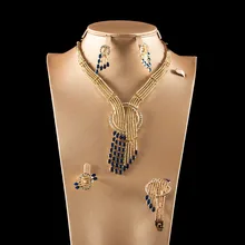 New arrival colorful necklace earrings ring bracelet jewelry set Nigerian wedding party bride jewelry set free shipping