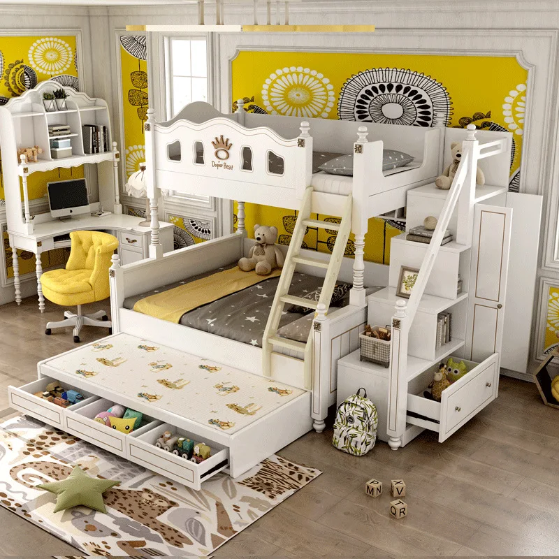 Твердой древесины Детская кровать с высоким и низким ложем двухъярусная кровать принцессы многофункциональная двухэтажный