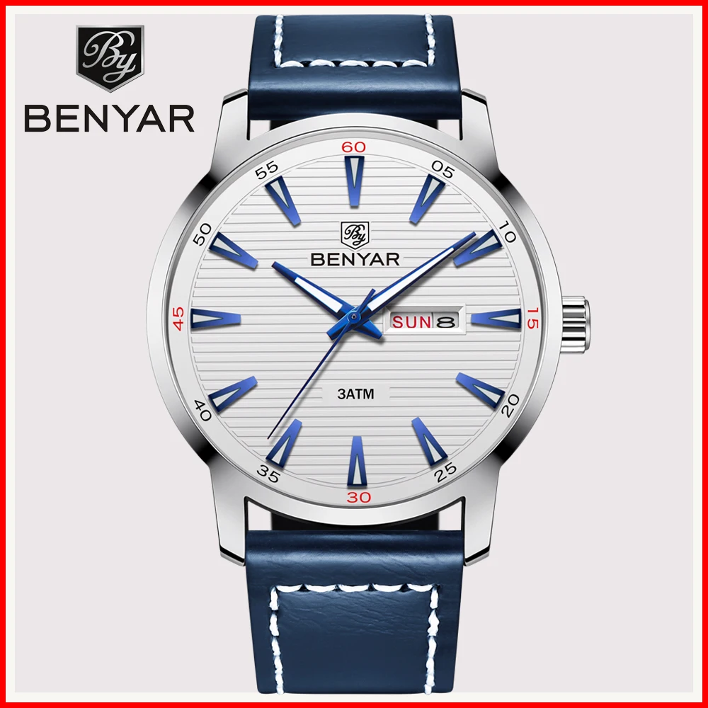 

2019 Luxury BENYAR Watches Simple Men Leather Waterproof Quartz Watch Fashion Week Date Watch Sport Man Clock relogio Masculino