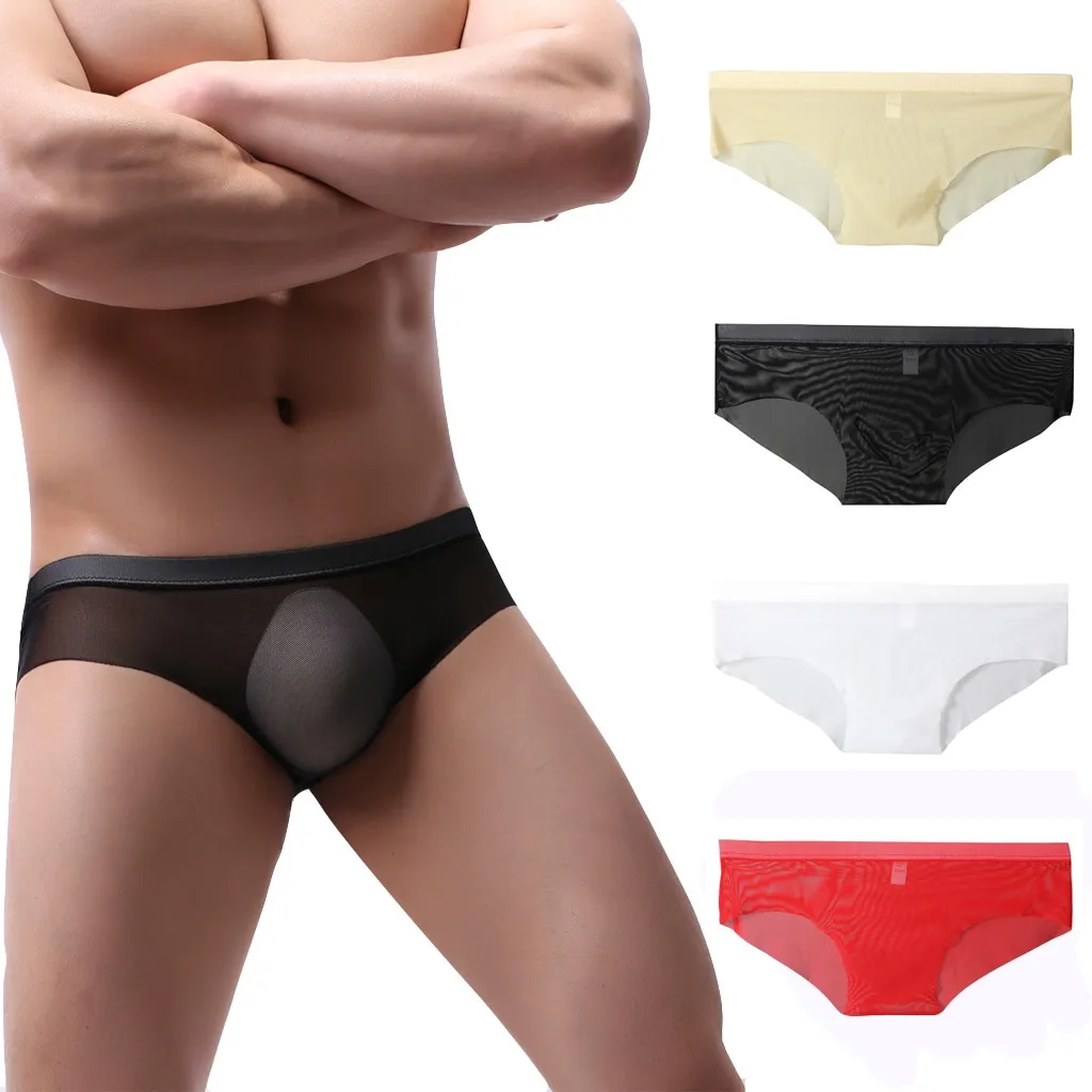 

Men's Mesh Low Waist Underwear Soft Breathable Knickers Short Sexy Briefs men sexy transparant underwear cueca masculina