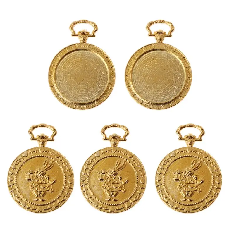 

1 Set/5Pcs Rabbit Pocket Watch Pendant UV Frames Blank Bezels Resin Jewelry Making Zinc Alloy Jewelry Frame