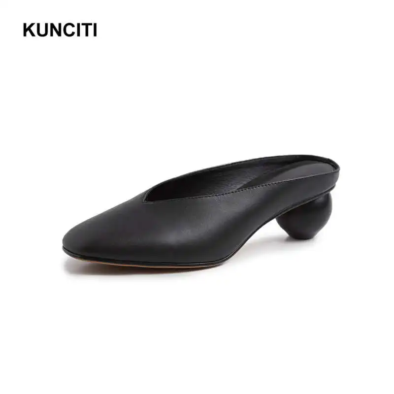 Г., женские туфли-сабо из натуральной кожи на необычном каблуке новые уличные тапочки с квадратным носом удобная обувь в римском стиле X902 - Цвет: Black