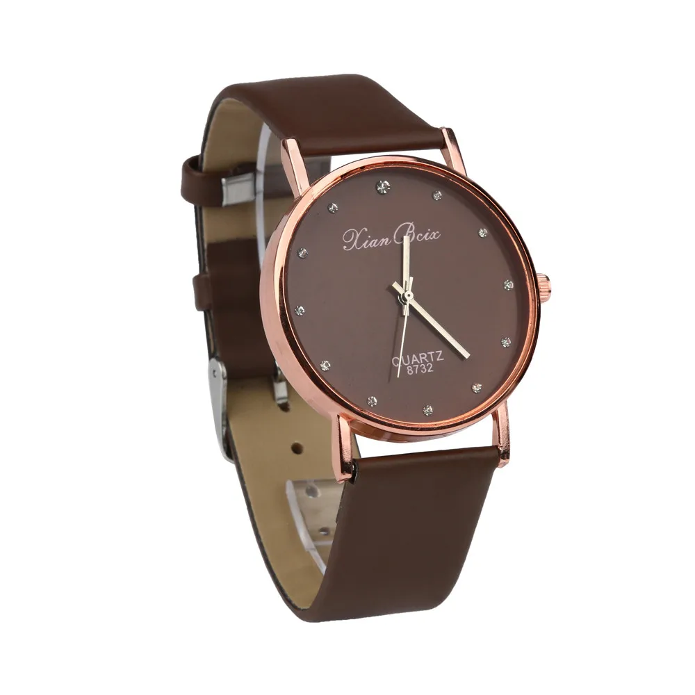 

#5001 Fashion Leisure High Quality Woman Watch Fashion Style Women's Diamond Case Leatheroid Band Round Dial Quartz Wrist Watch